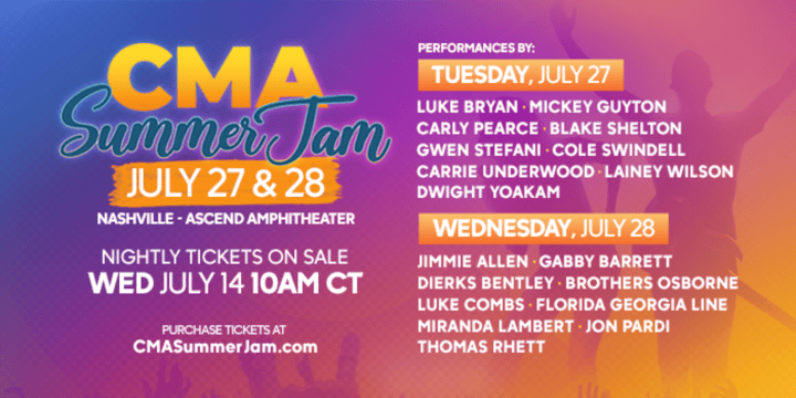 LINEUP ANNOUNCE! CMA Summer Jam – July 27 & 28 – Music Matters Magazine
